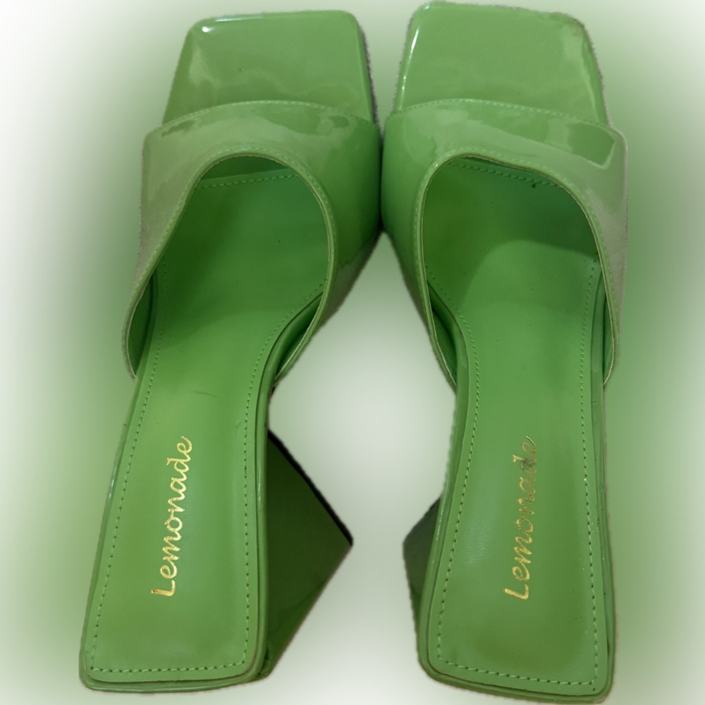 Lemonade Vibrant Green Patent Triangle Heeled Sandals - Sz 9 - Picture 2 of 6